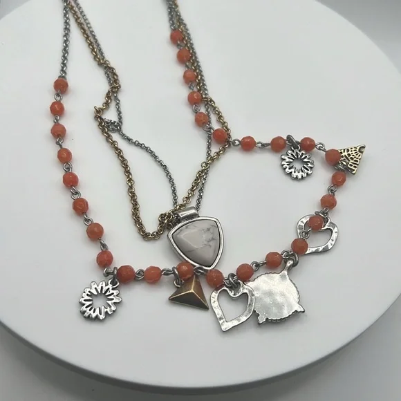 Lucky Brand Silver and Gold Heart Charm Necklace 17” 20” 22” plus 2” extender - Picture 4 of 5